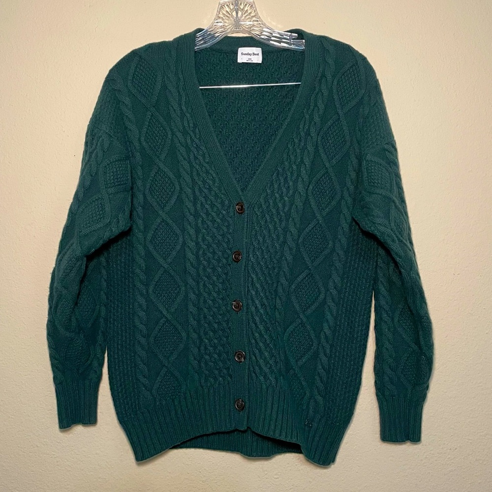 Aritzia Sunday Best Peggy Cable Knit Blend Cardigan Sweater Buttons‎ Green XXS
